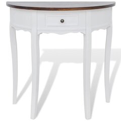 Baltas pusapvalis staliukas su stalčiumi ir rudu stalviršiu цена и информация | Журнальные столы | pigu.lt