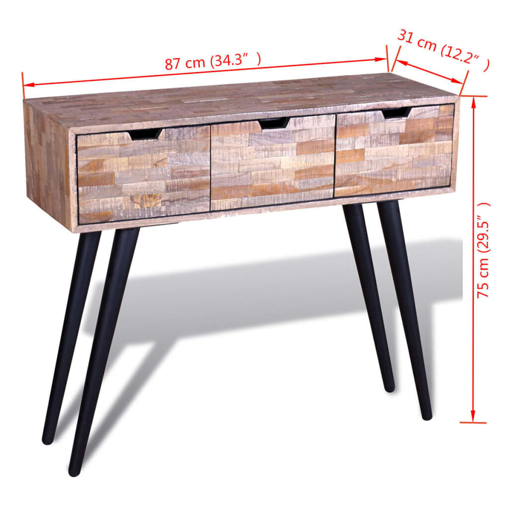 Konsolinis staliukas iš perdirbtos tikmedžio medienos kaina ir informacija | Kavos staliukai | pigu.lt