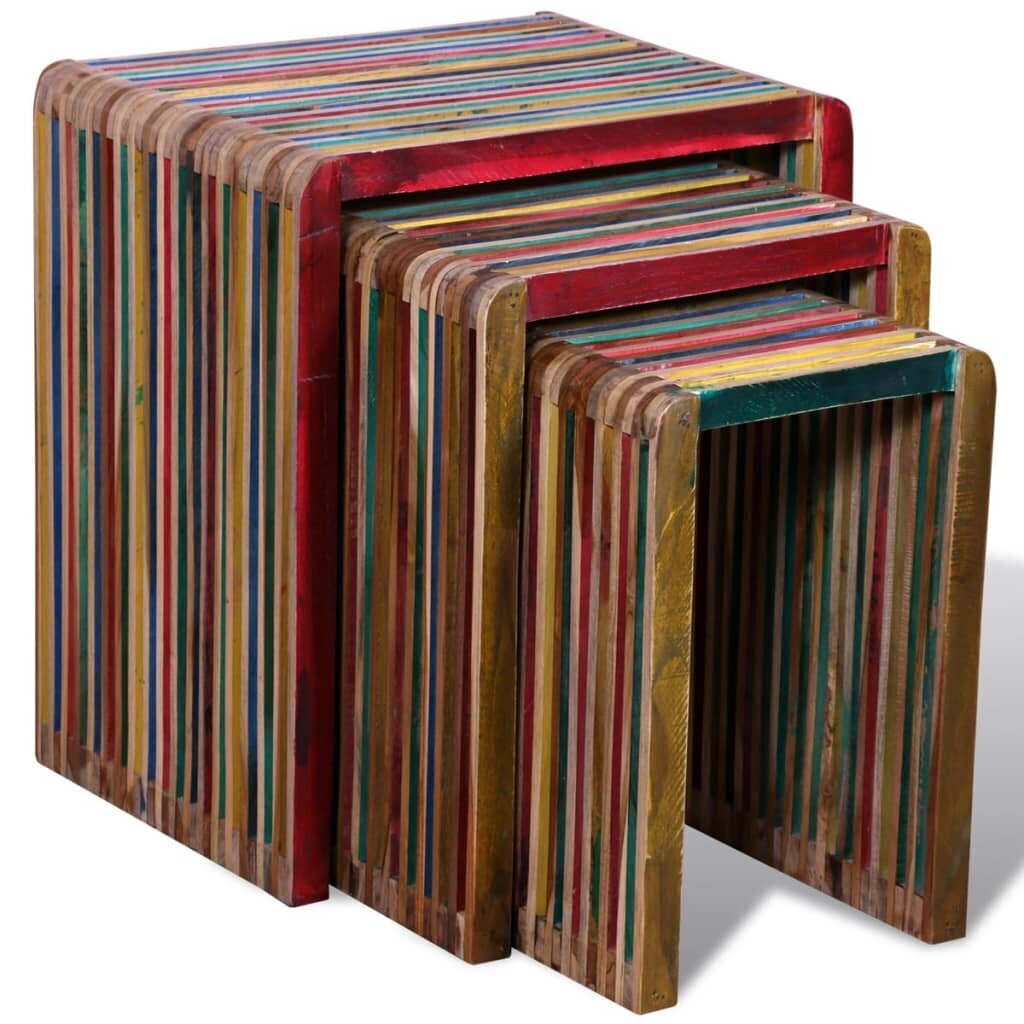 3-jų medinių staliukų komplektas, įvairių spalvų kaina ir informacija | Kavos staliukai | pigu.lt