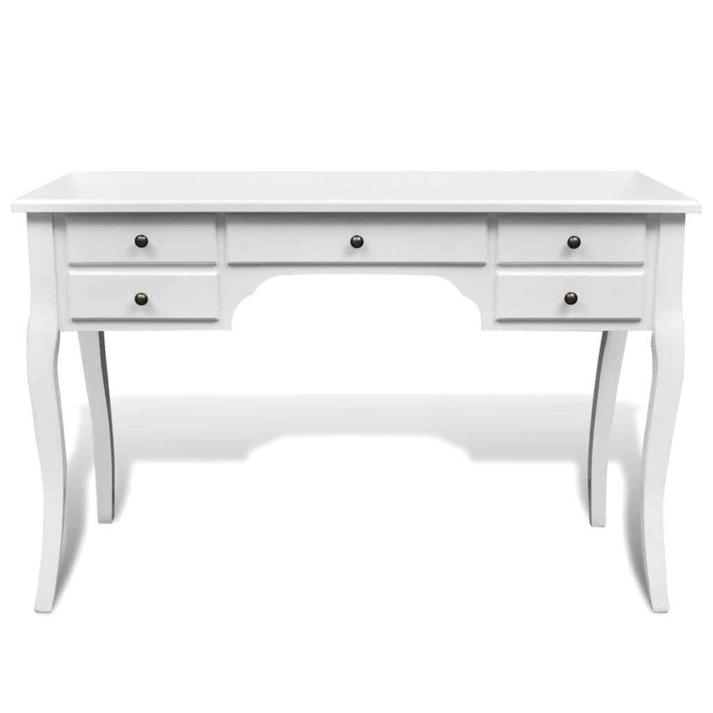 Medinis prancūziškas stalas, lenktomis kojomis, su 5 stalčiais, baltas kaina ir informacija | Kompiuteriniai, rašomieji stalai | pigu.lt