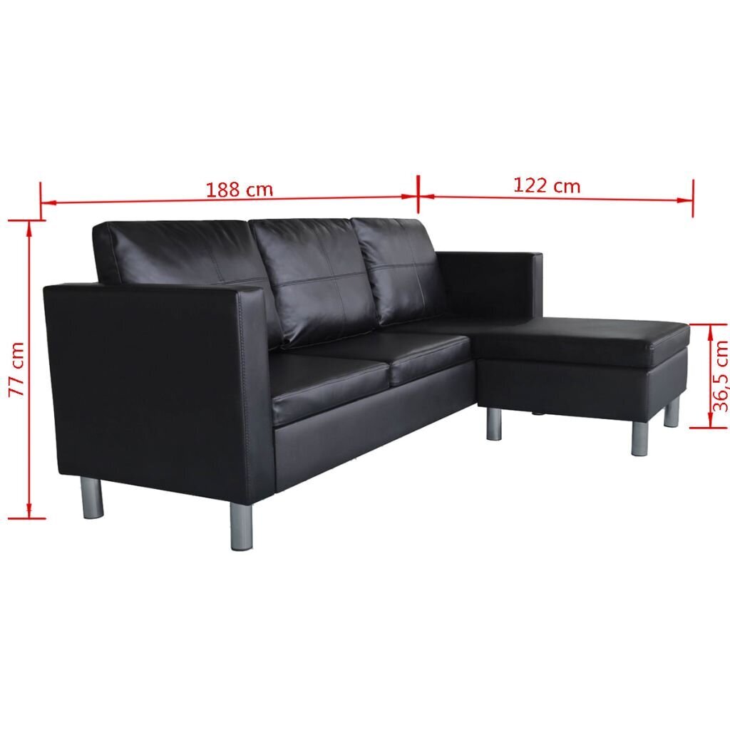 Kampinė trivietė L formos kampinė sofa, juoda цена и информация | Minkšti kampai | pigu.lt