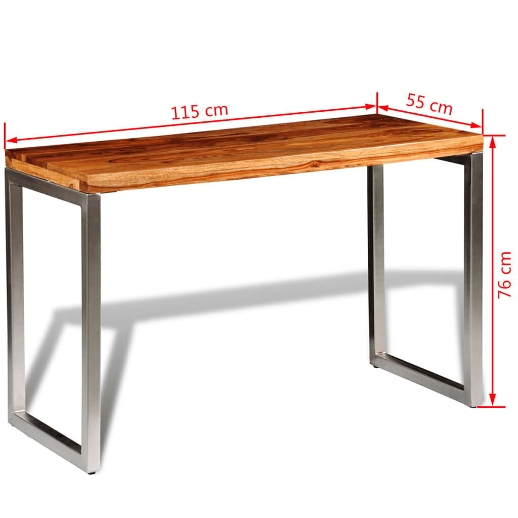 Sheesham medžio masyvo pietų rašomasis stalas su plieninėmis kojelėmis kaina ir informacija | Virtuvės ir valgomojo stalai, staliukai | pigu.lt