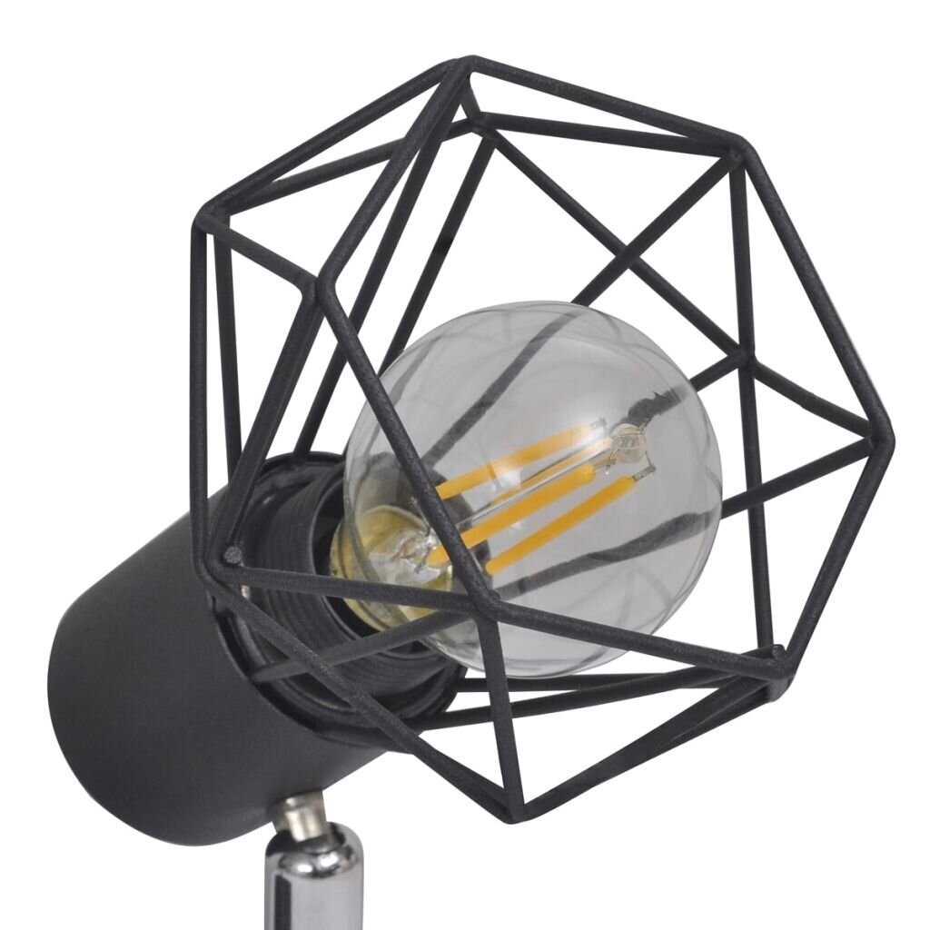 Juodas industrinio stiliaus vielinis kryptinis šviestuvas su 4 LED kaina ir informacija | Lubiniai šviestuvai | pigu.lt