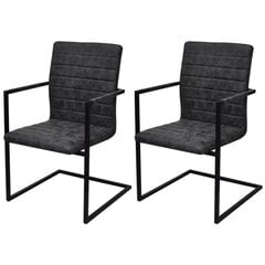 Ребристые консольные обеденные стулья с подлокотниками, черные, 2 шт. цена и информация | Стулья для кухни и столовой | pigu.lt