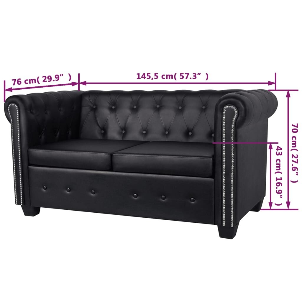 Juoda chesterfield dvivietė sofa kaina ir informacija | Sofos | pigu.lt