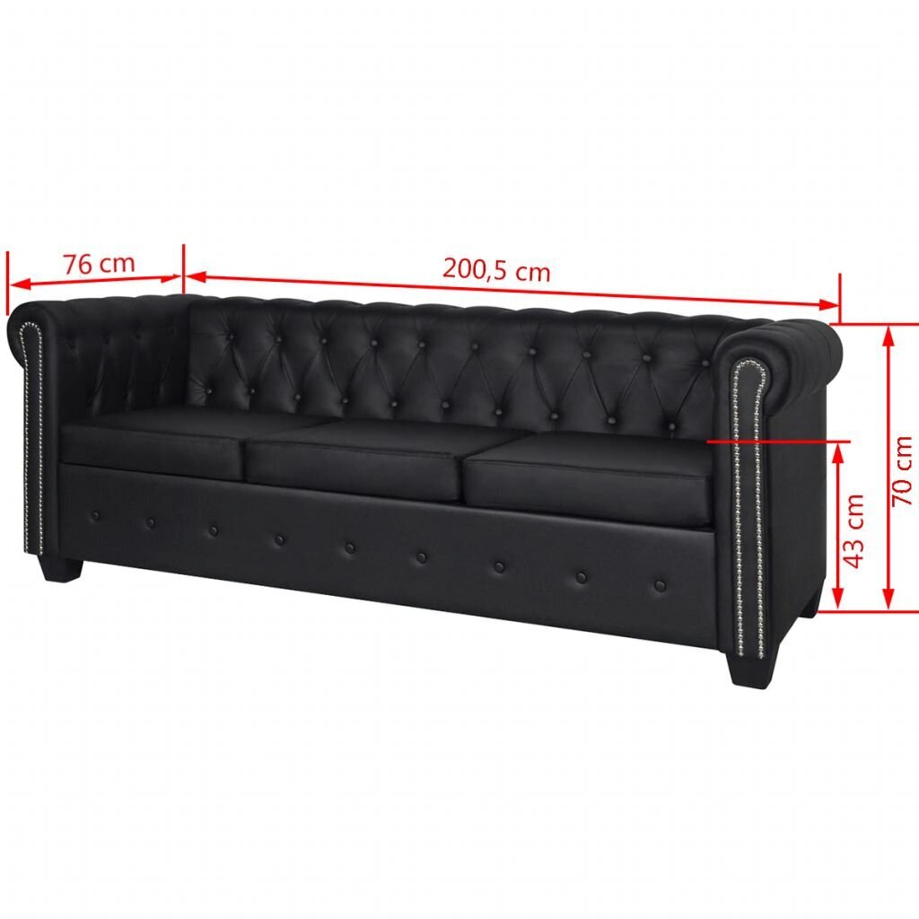 Chesterfield trivietė sofa, juoda kaina ir informacija | Sofos | pigu.lt