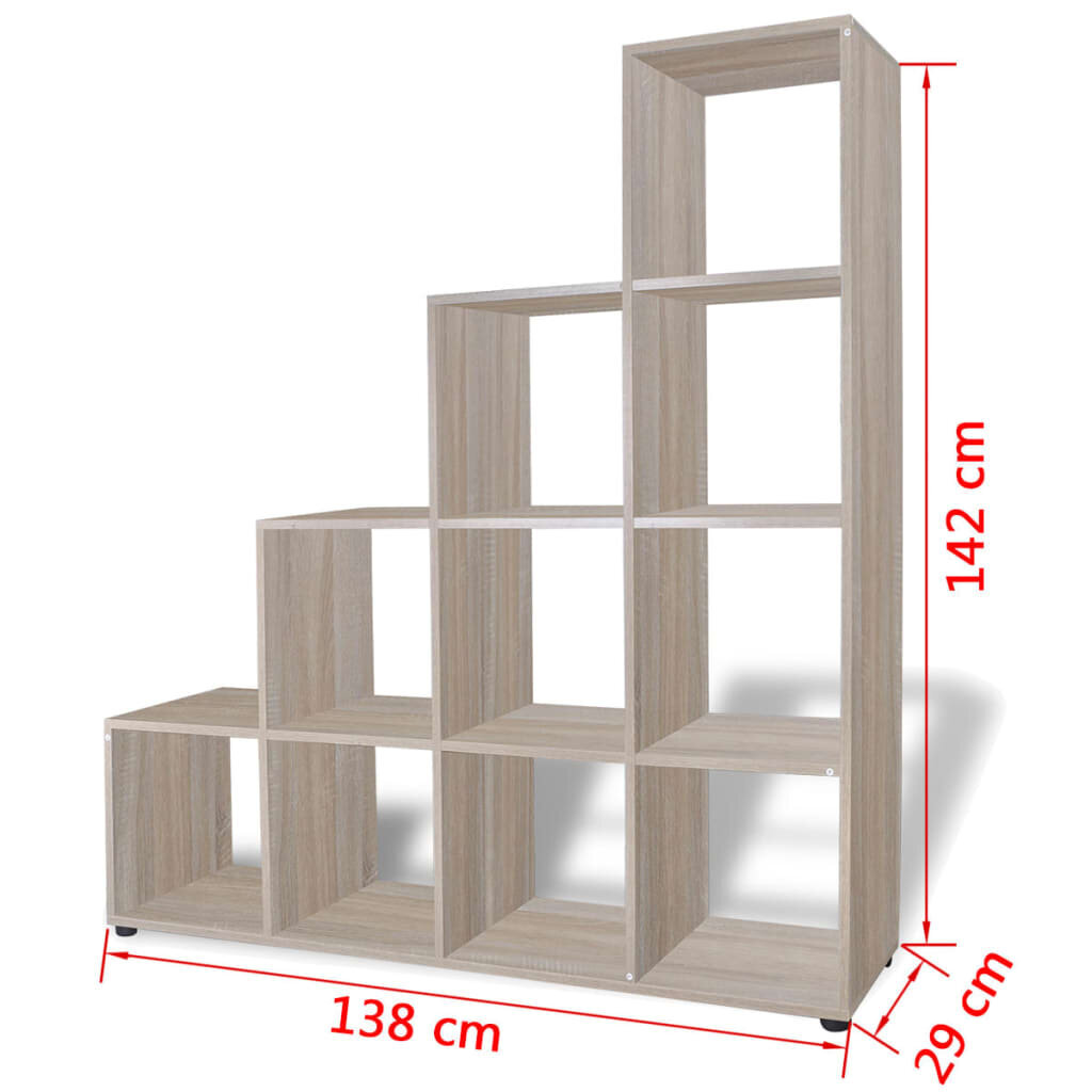 Laiptelių formos lentyna knygoms, 142 cm, ąžuolo spalvos kaina ir informacija | Lentynos | pigu.lt