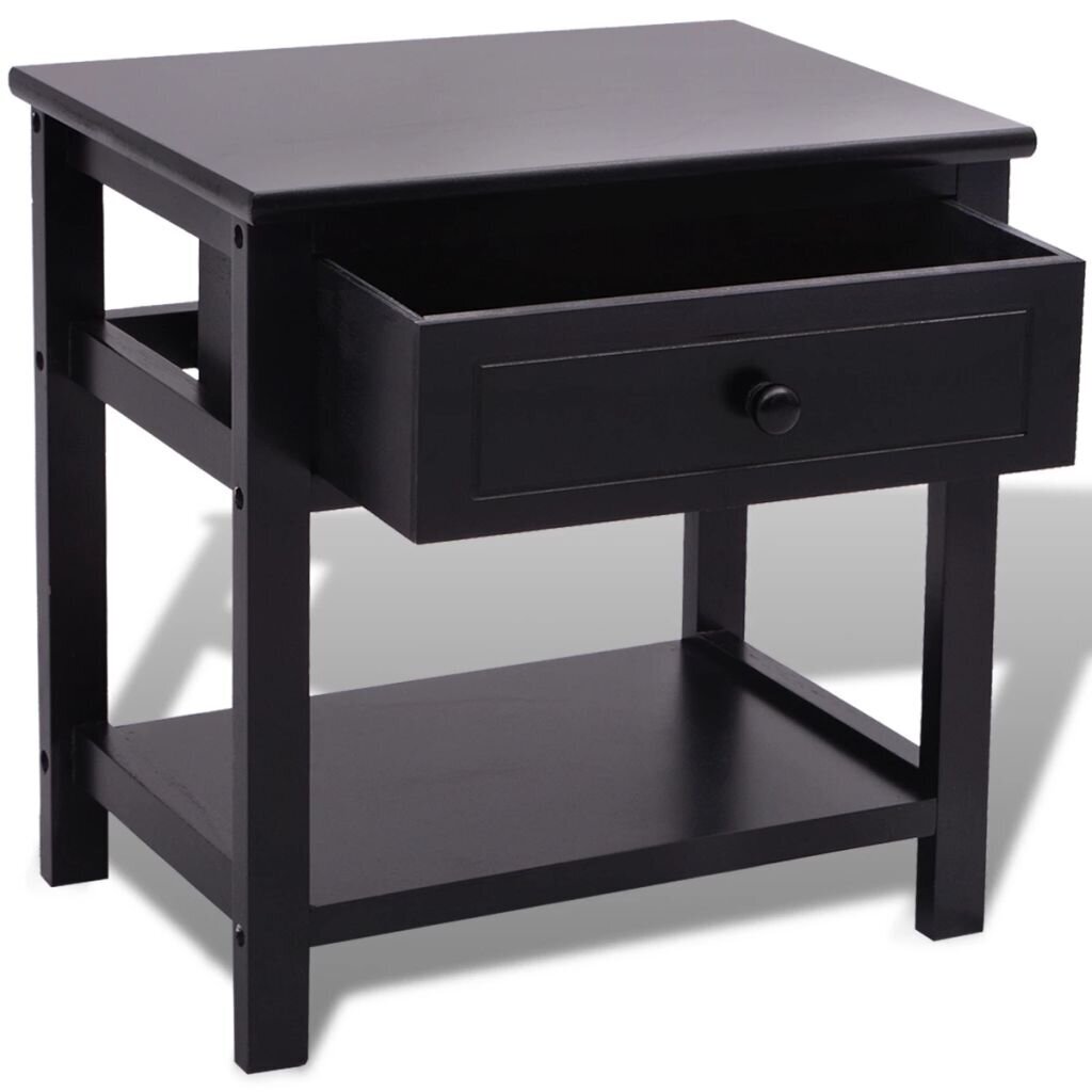Naktinis staliukas, medinis, juodas kaina ir informacija | Spintelės prie lovos | pigu.lt