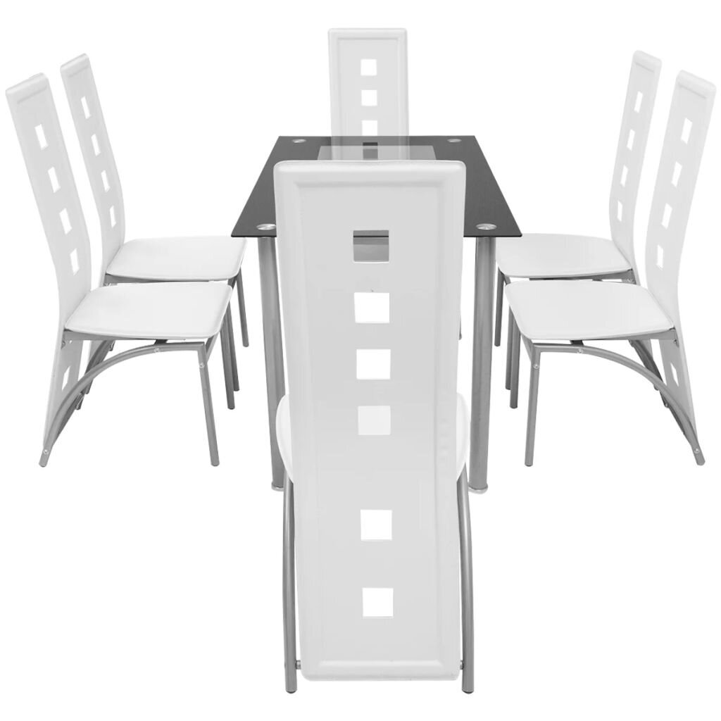 Septynių dalių valgomojo baldų komplektas, baltas цена и информация | Valgomojo komplektai | pigu.lt