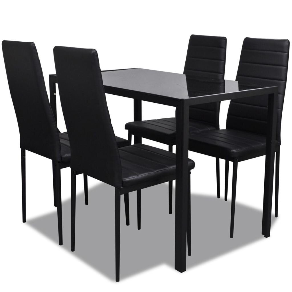 5 dalių valgomojo stalo ir kėdžių komplektas, juodas цена и информация | Valgomojo komplektai | pigu.lt