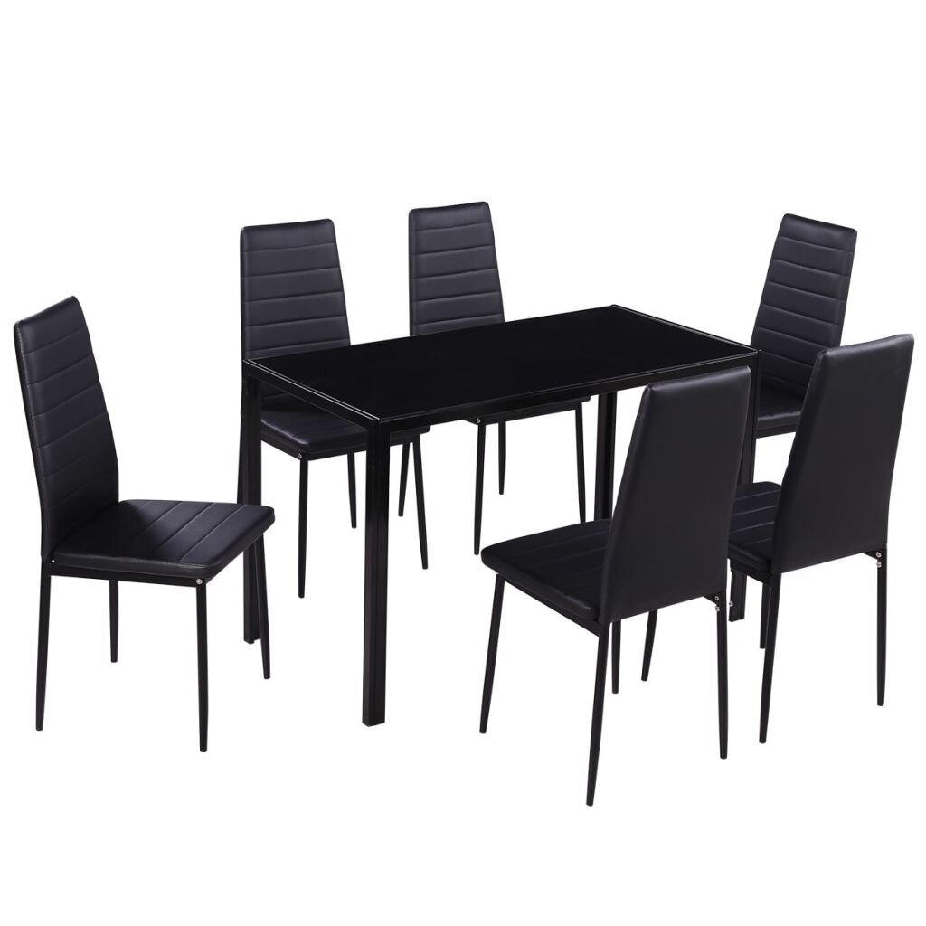 7 dalių valgomojo stalo ir kėdžių komplektas, juodas цена и информация | Valgomojo komplektai | pigu.lt