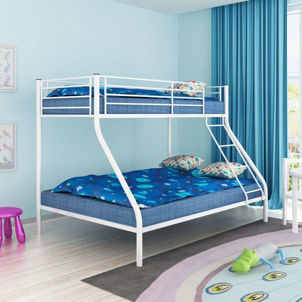 Dviaukštė vaikiška lova, 200x140/200x90 cm, metalinė, balta kaina ir informacija | Vaikiškos lovos | pigu.lt