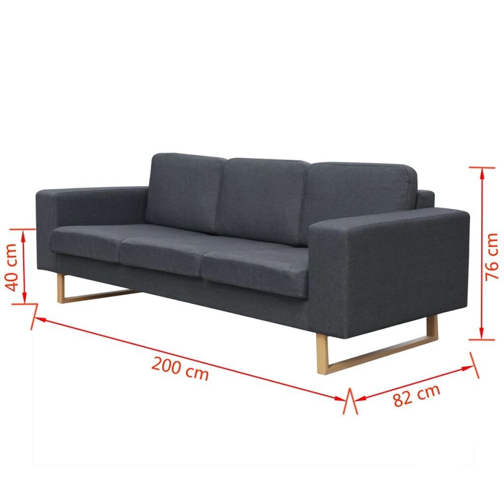 Trivietė sofa, tamsiai pilkos spalvos цена и информация | Sofos | pigu.lt