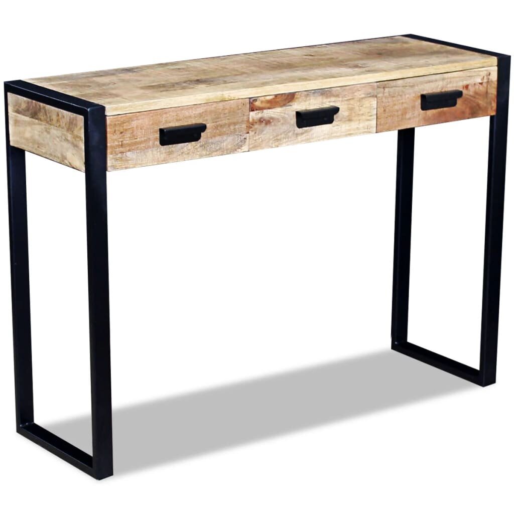 Konsolinis staliukas su 3 stalčiais, masyvi mango mediena kaina ir informacija | Kavos staliukai | pigu.lt