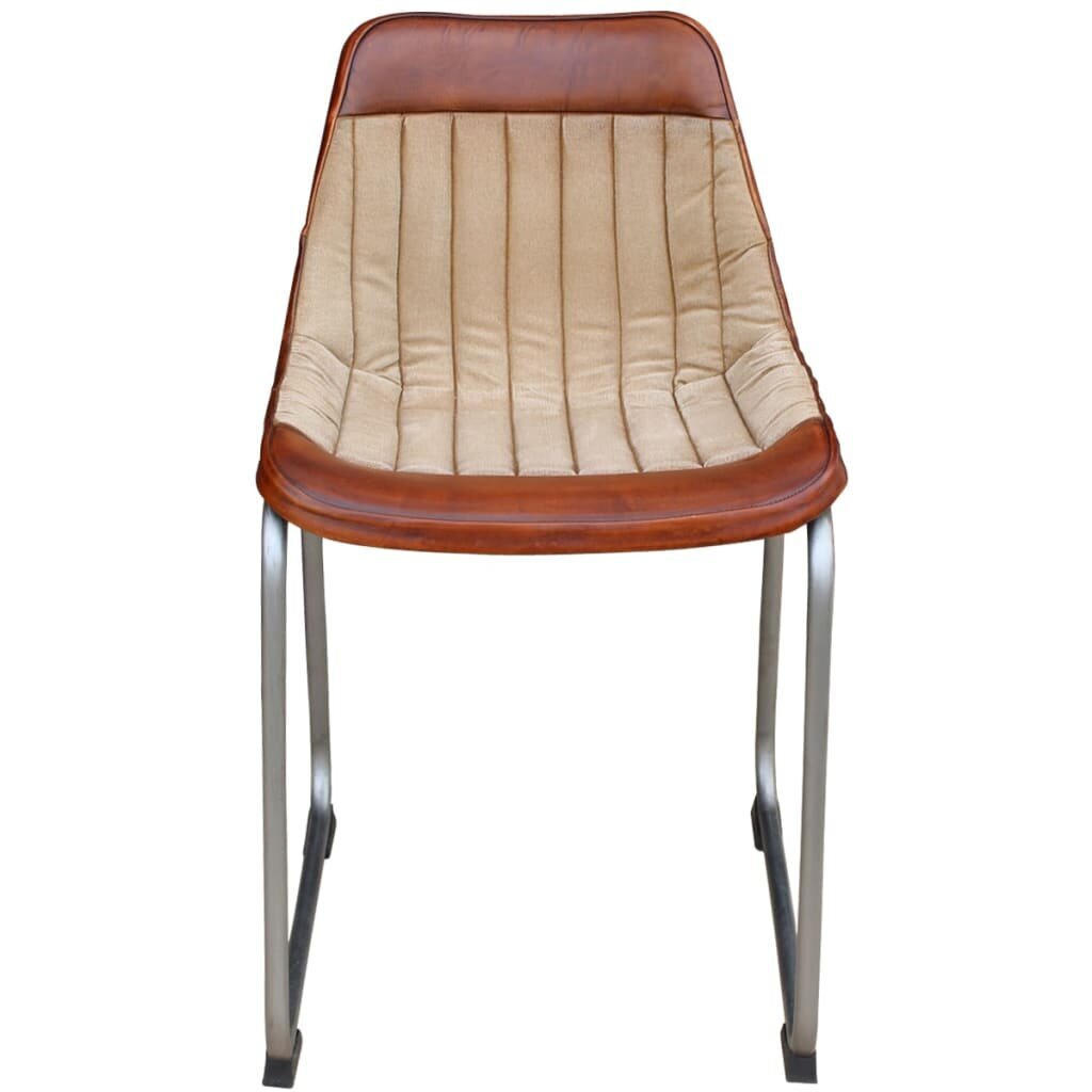 Valgomojo kėdės, tikra oda ir drobė, ruda ir smėlio spalvos, 2 vnt. kaina ir informacija | Virtuvės ir valgomojo kėdės | pigu.lt