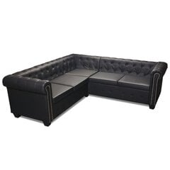 Chesterfield penkiavietė sofa, dirbtinė oda, juoda цена и информация | Угловые диваны | pigu.lt