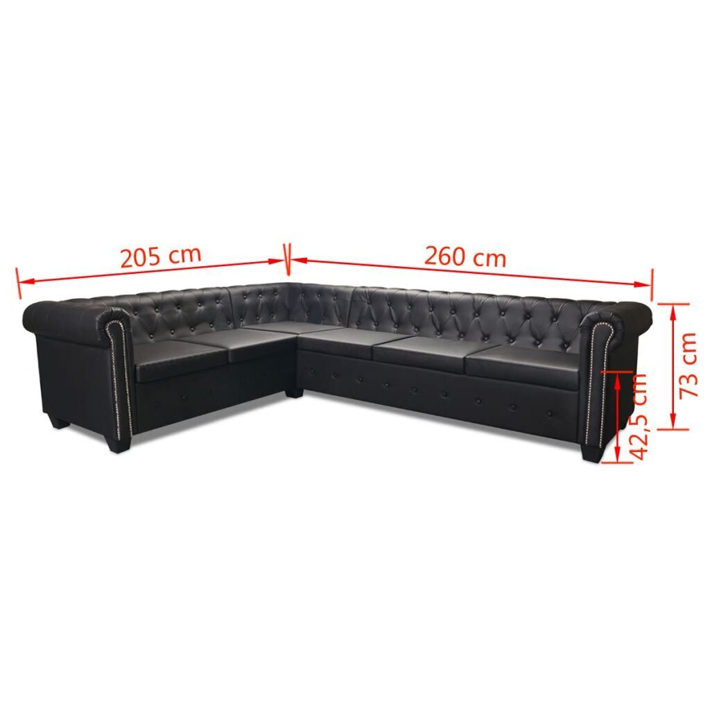 Kampinė šešiavietė sofa, juodos spalvos kaina ir informacija | Minkšti kampai | pigu.lt