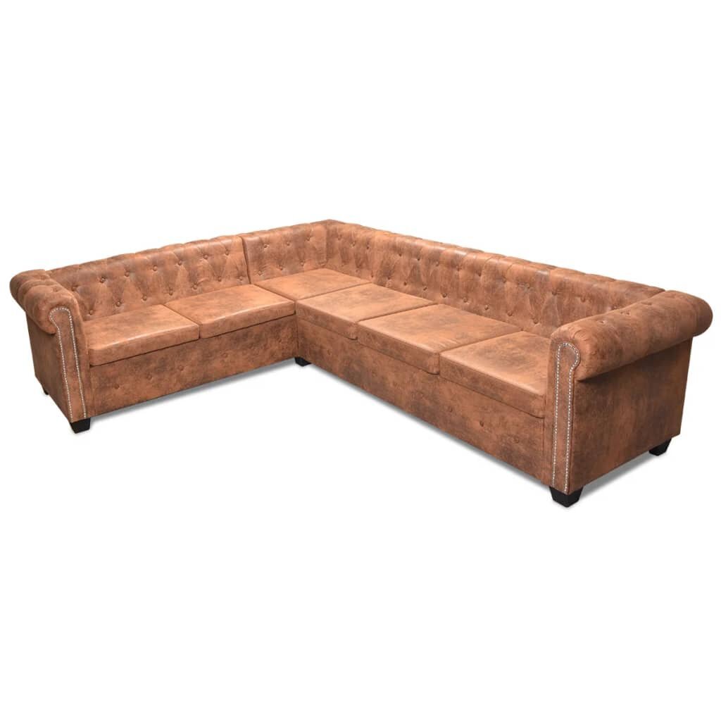 Kampinė šešiavietė sofa, rudos spalvos kaina ir informacija | Minkšti kampai | pigu.lt