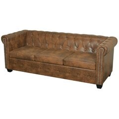 Трехместный диван Chesterfield, коричневый, искусственная кожа цена и информация | Диваны | pigu.lt