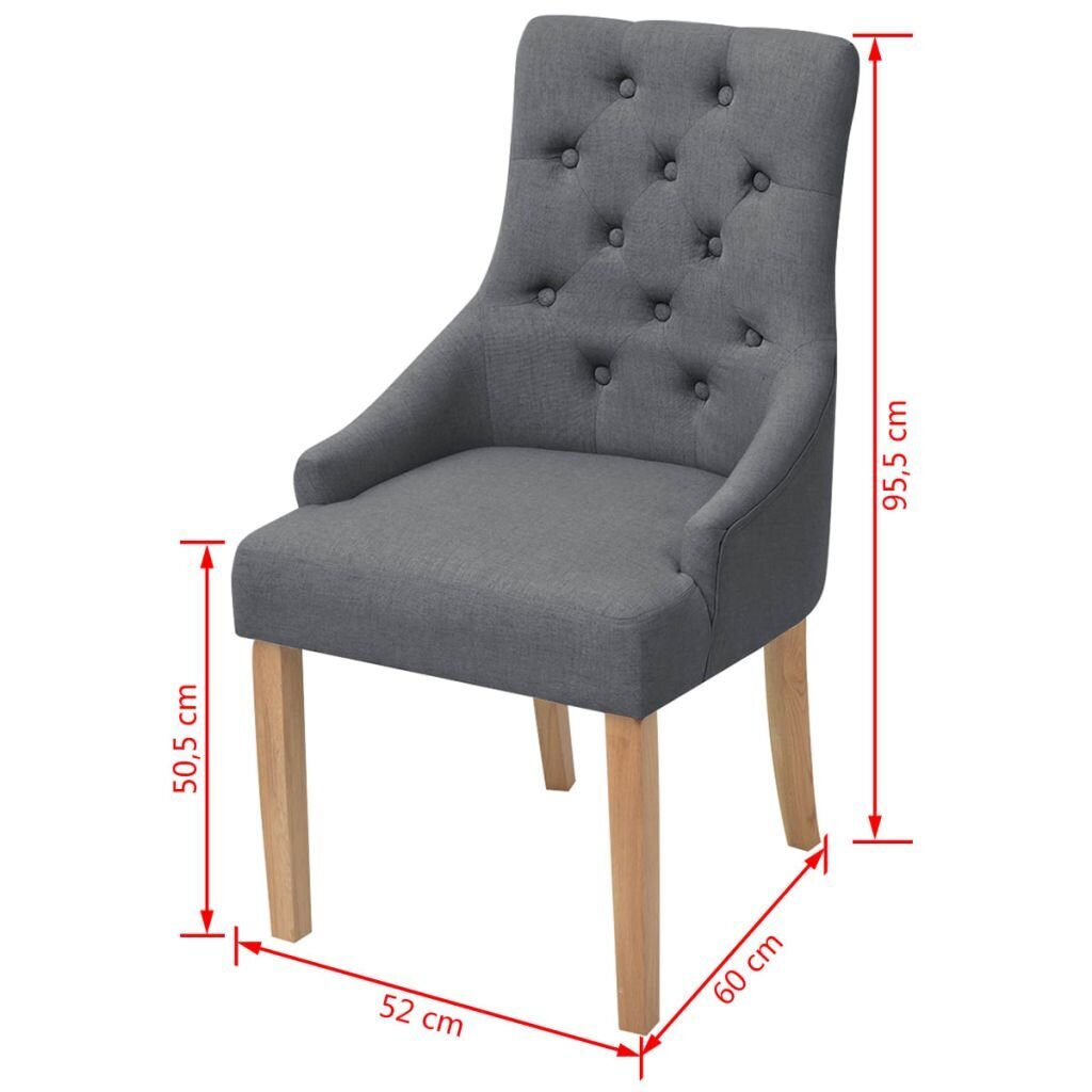 Ąžuolinės valgomojo kėdės, pilkas audinys, 2 vnt., kaina ir informacija | Virtuvės ir valgomojo kėdės | pigu.lt