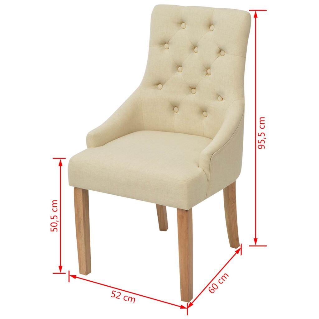 Ąžuolinės valgomojo kėdės, kreminės spalvos audinys, 2 vnt., kaina ir informacija | Virtuvės ir valgomojo kėdės | pigu.lt