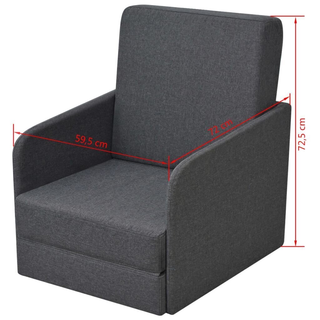 Krėslas-lova, 59,5x72x72,5 cm, tamsiai pilkas kaina ir informacija | Svetainės foteliai | pigu.lt