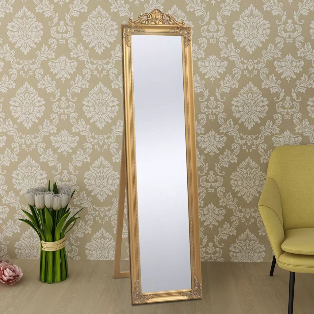 Pastatomas veidrodis, 160x40 cm, auksinės spalvos kaina ir informacija | Veidrodžiai | pigu.lt