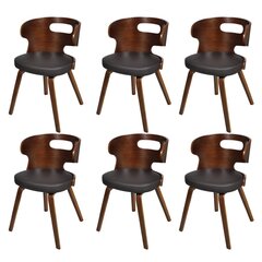 Valgomojo kėdžių komplektas, medinis rėmas, rudos, 6 vnt. kaina ir informacija | Virtuvės ir valgomojo kėdės | pigu.lt