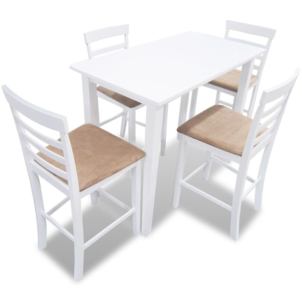 Medinio baro staliuko ir 4 baro kėdžių komplektas, baltas kaina ir informacija | Valgomojo komplektai | pigu.lt