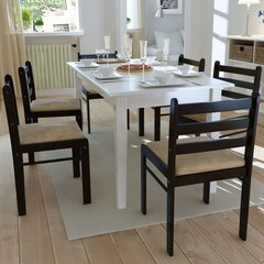 6 medinės valgomojo kėdės kvadratiniu atlošu, rudos kaina ir informacija | Virtuvės ir valgomojo kėdės | pigu.lt