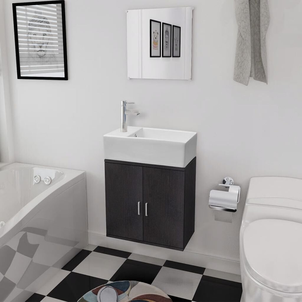3 dalių baldų ir praustuvo komplektas vonios kambariui, juodas kaina ir informacija | Vonios komplektai | pigu.lt