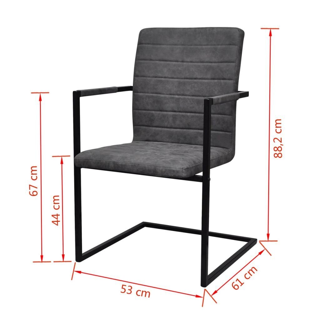 Rumbuotos gembinės valgomojo kėdės su porankiais, 4 vnt., pilkos kaina ir informacija | Virtuvės ir valgomojo kėdės | pigu.lt