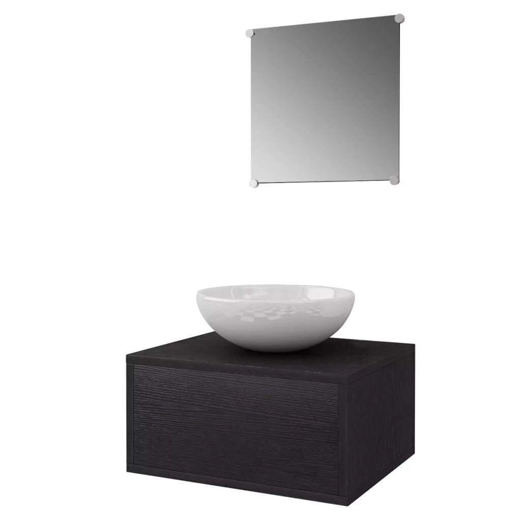 4 d. vonios baldų komplektas su praustuvu ir maišytuvu, juodas kaina ir informacija | Vonios komplektai | pigu.lt