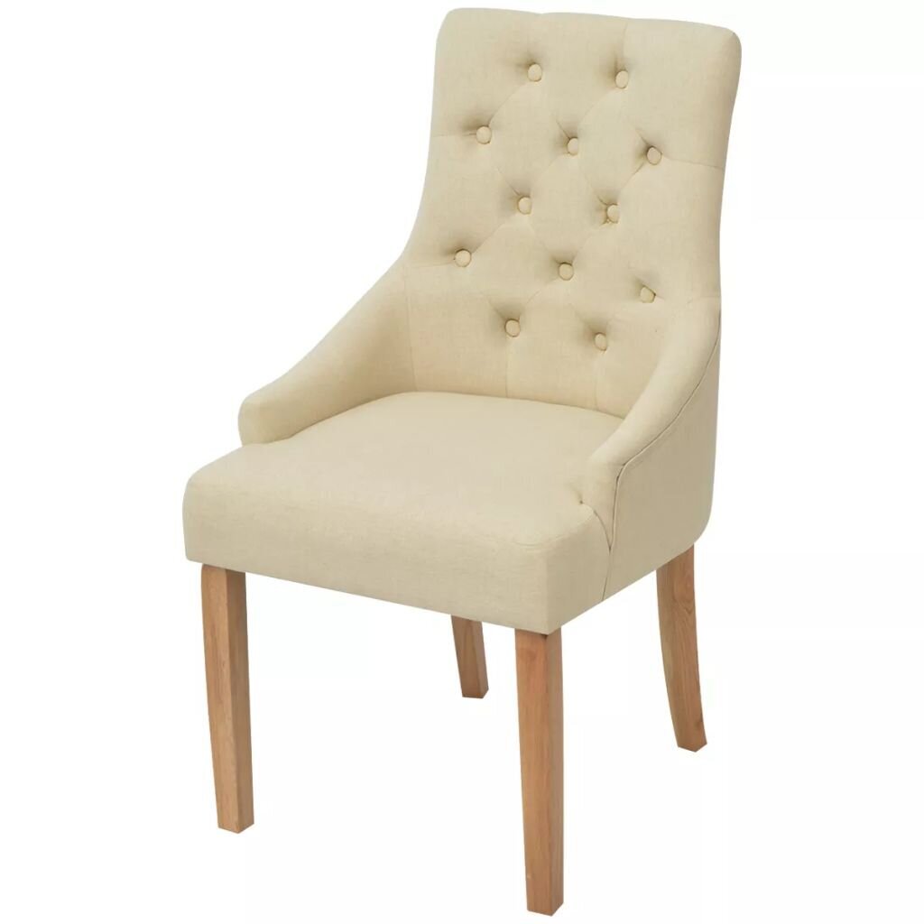 Ąžuolinės valgomojo kėdės, kreminės spalvos audinys, 4 vnt. kaina ir informacija | Virtuvės ir valgomojo kėdės | pigu.lt
