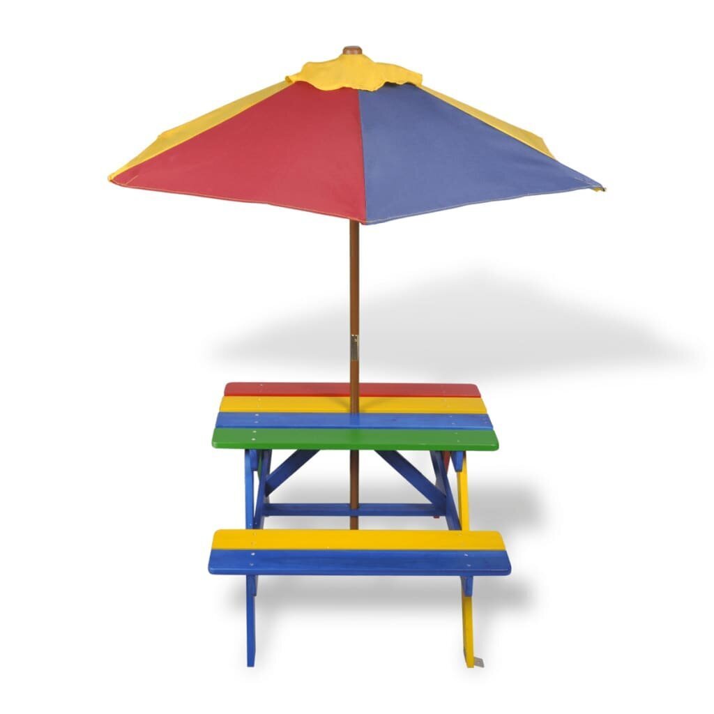 Vaikiškas lauko staliukas su suoliukais ir skėčiu keturių spalvų kaina ir informacija | Vaikiški lauko baldai | pigu.lt