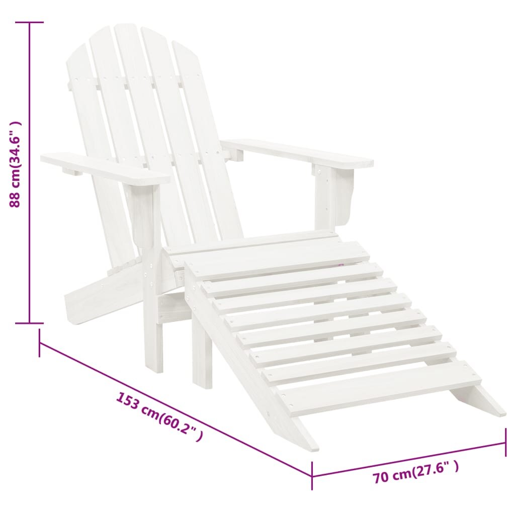 Medinė kėdė su atrama kojoms, balta цена и информация | Lauko kėdės, foteliai, pufai | pigu.lt