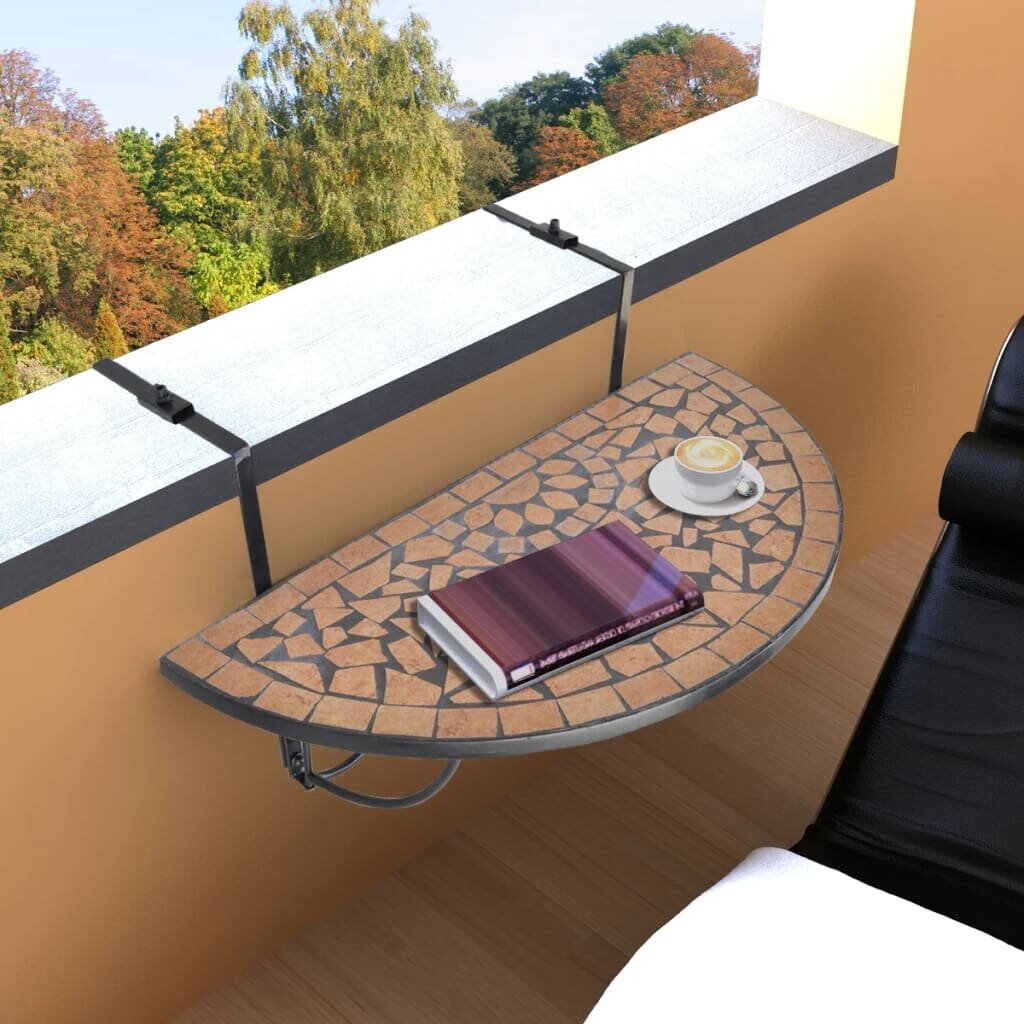 Pakabinamas pusapvalis staliukas balkonui su terakotos spalvos mozaika kaina ir informacija | Lauko stalai, staliukai | pigu.lt