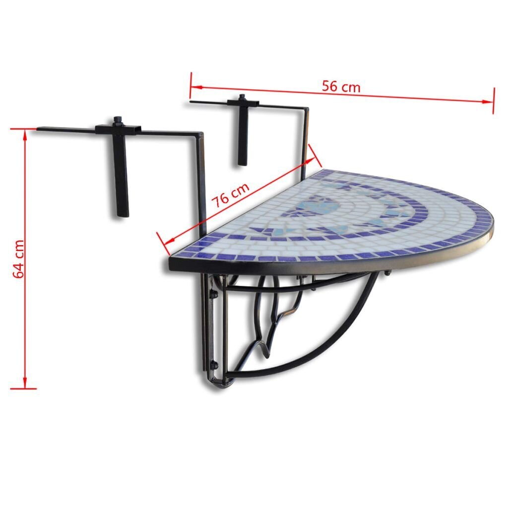Pakabinamas pusapvalis staliukas balkonui, mėlynas kaina ir informacija | Lauko stalai, staliukai | pigu.lt
