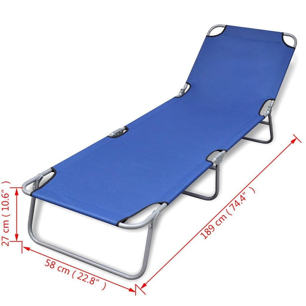 Sulankstomas saulės gultas su reguliuojamu atlošu, mėlynas kaina ir informacija | Gultai | pigu.lt