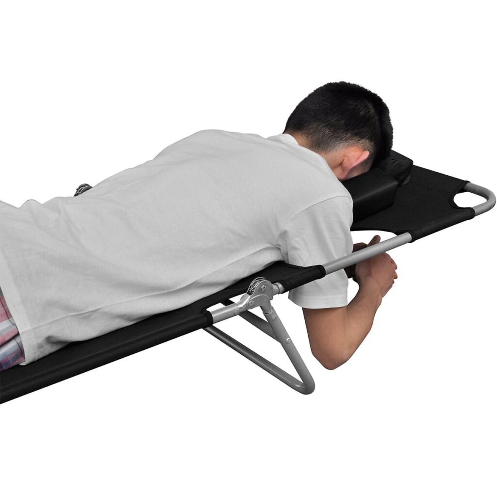 Sulankstomas saulės gultas su pagalve ir reguliuojamu atlošu, juodas kaina ir informacija | Gultai | pigu.lt