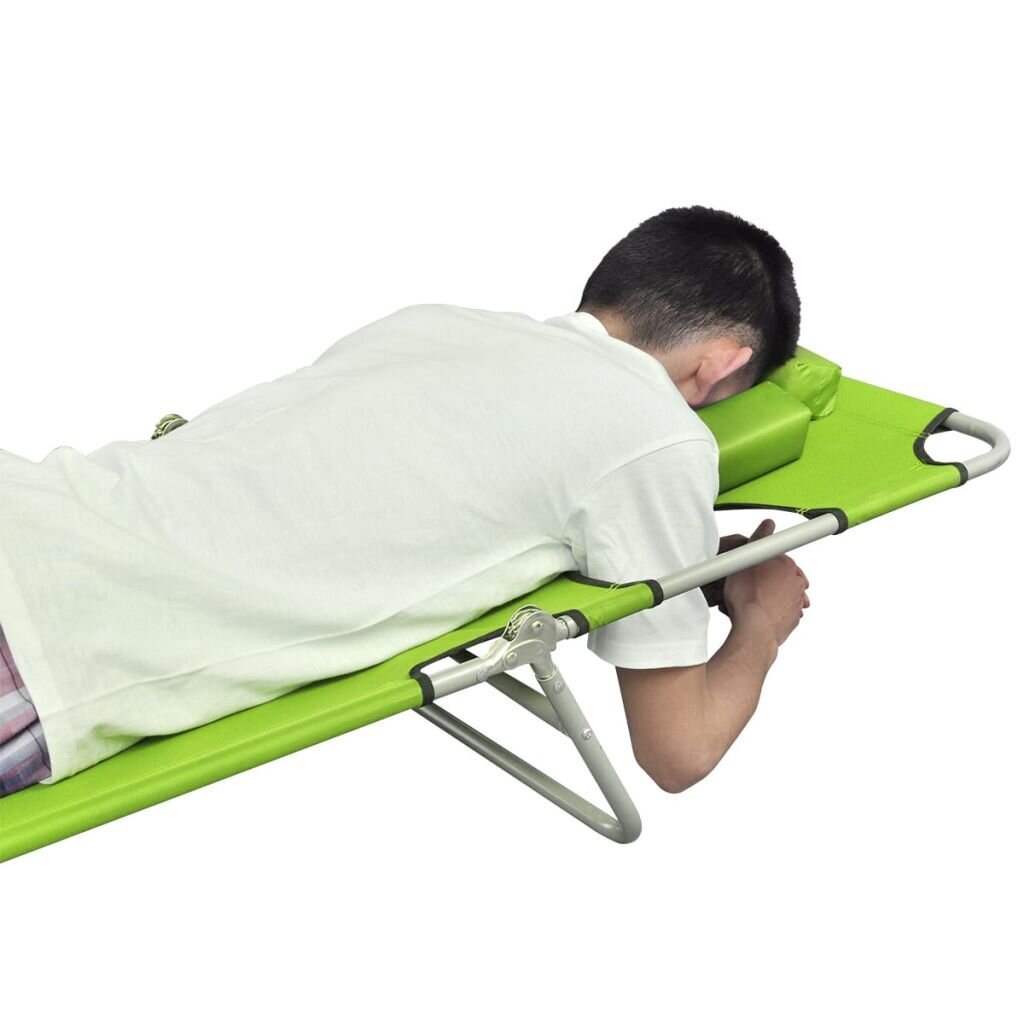 Sulankstomas saulės gultas su pagalve ir reguliuojamu atlošu, žalias kaina ir informacija | Gultai | pigu.lt