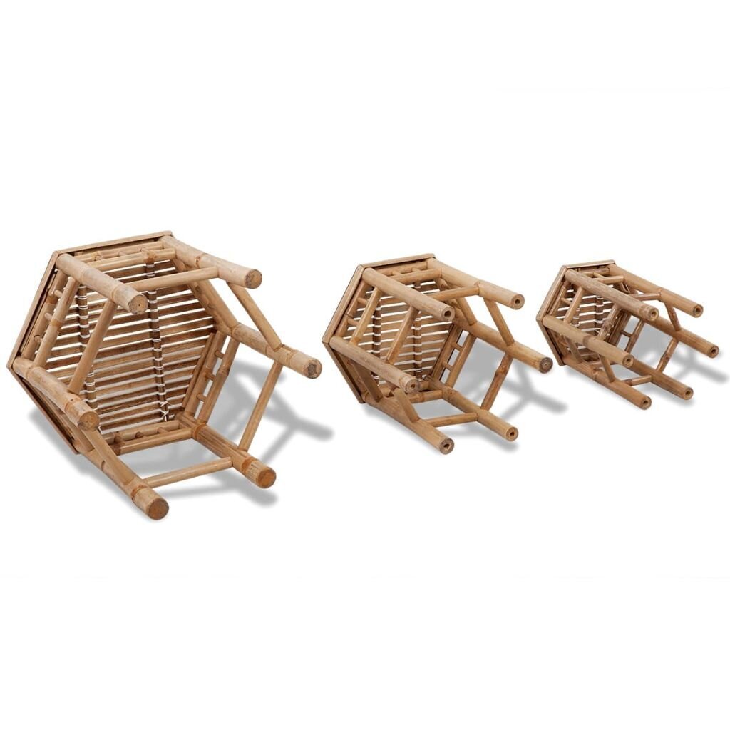 Šešiakampio formos kėdučių komplektas iš bambuko, 3 vnt. kaina ir informacija | Lauko kėdės, foteliai, pufai | pigu.lt