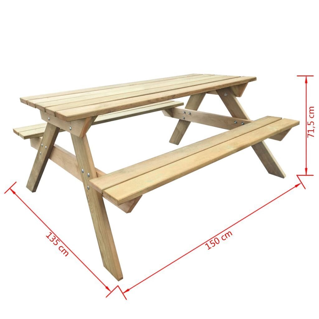 Medinis pikniko stalas, 150 x 135 x 71,5 cm kaina ir informacija | Lauko stalai, staliukai | pigu.lt