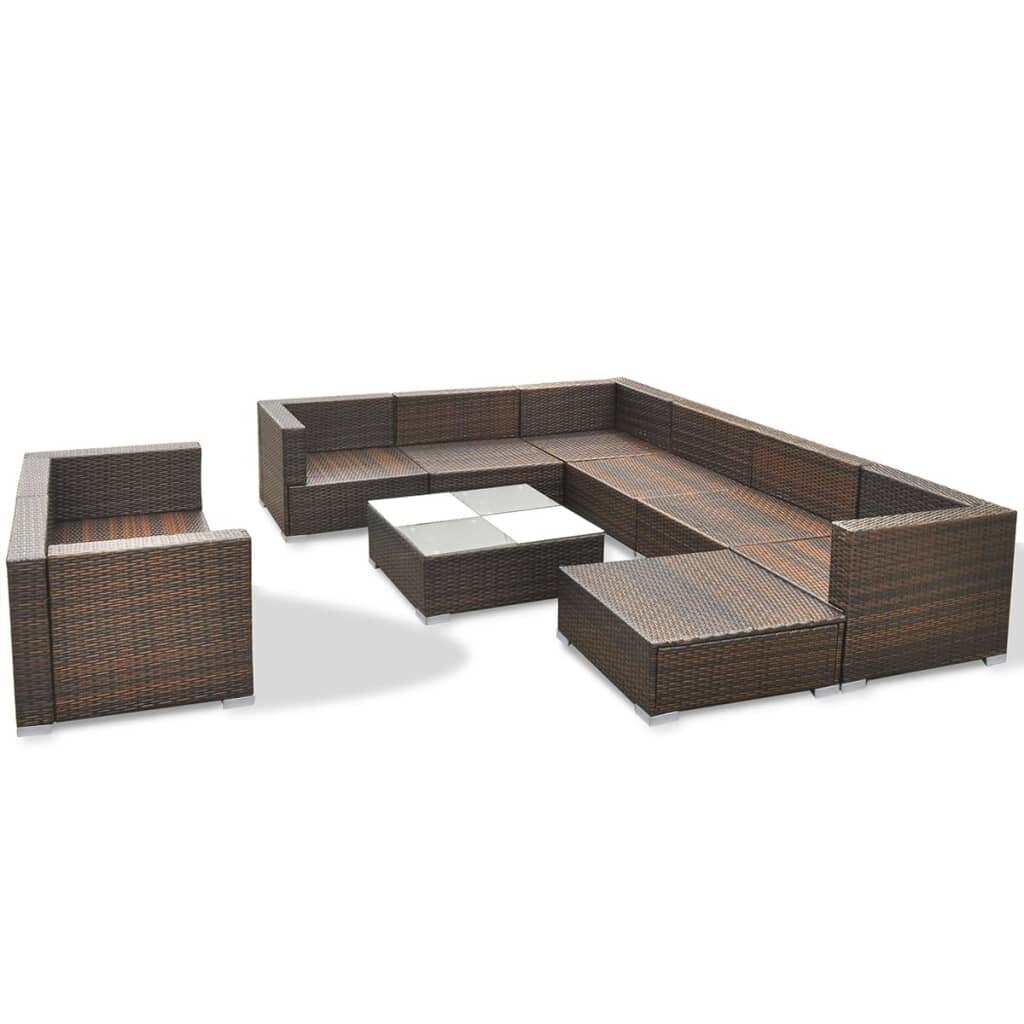 Sodo sofų komplektas, dirbtinis ratanas, rudas, 32 dalys kaina ir informacija | Lauko baldų komplektai | pigu.lt