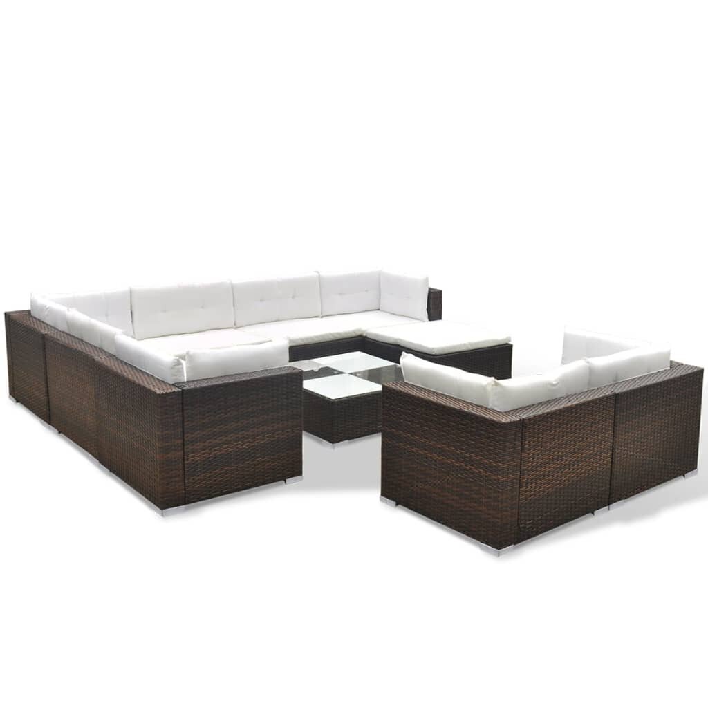 Sodo sofų komplektas, dirbtinis ratanas, rudas, 32 dalys kaina ir informacija | Lauko baldų komplektai | pigu.lt
