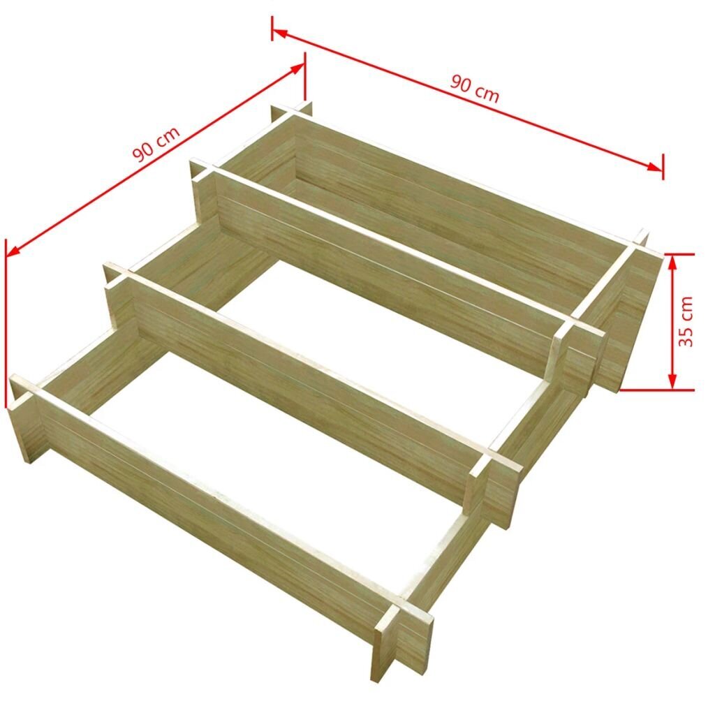 3 lygių sodinimo lysvė, 90x90x35 cm цена и информация | Šiltnamiai | pigu.lt