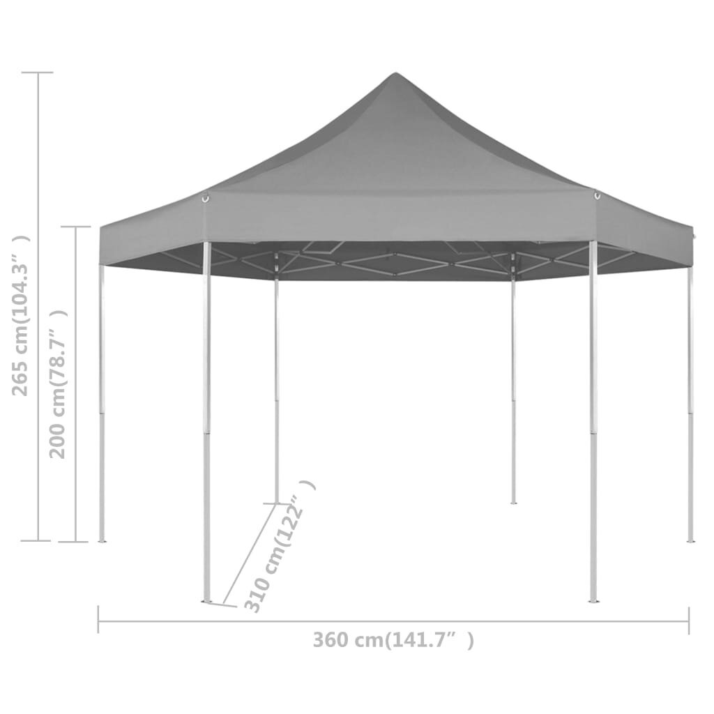 Pop-up šešiakampė sulankstoma pavėsinė, pilka, 3,6x3,1 m kaina ir informacija | Pavėsinės | pigu.lt