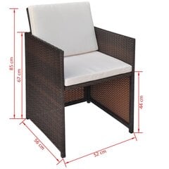 Обеденные стулья, 2 шт., коричневые, 52x56x85 см, искусственный ротанг цена и информация | Садовые стулья, кресла, пуфы | pigu.lt