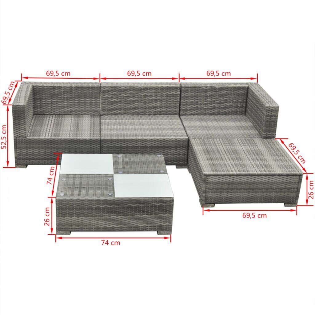 14 dalių lauko sofų komplektas, pilkos spalvos цена и информация | Lauko baldų komplektai | pigu.lt