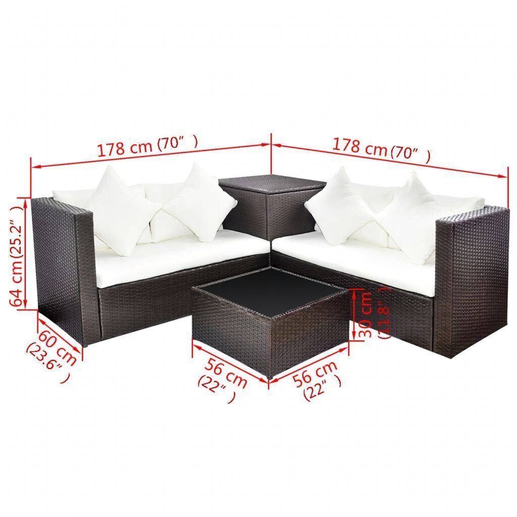 Sodo poilsio baldų komplektas, 4 dalių, rudas kaina ir informacija | Lauko baldų komplektai | pigu.lt